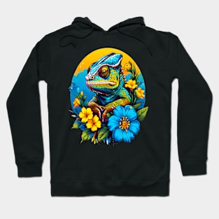 Chameleon Surrounded by Vibrant Spring Flowers Hoodie